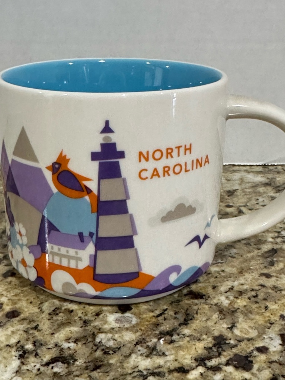 Starbucks North Carolina Ceramic Mug - White Exterior, Blue Interior